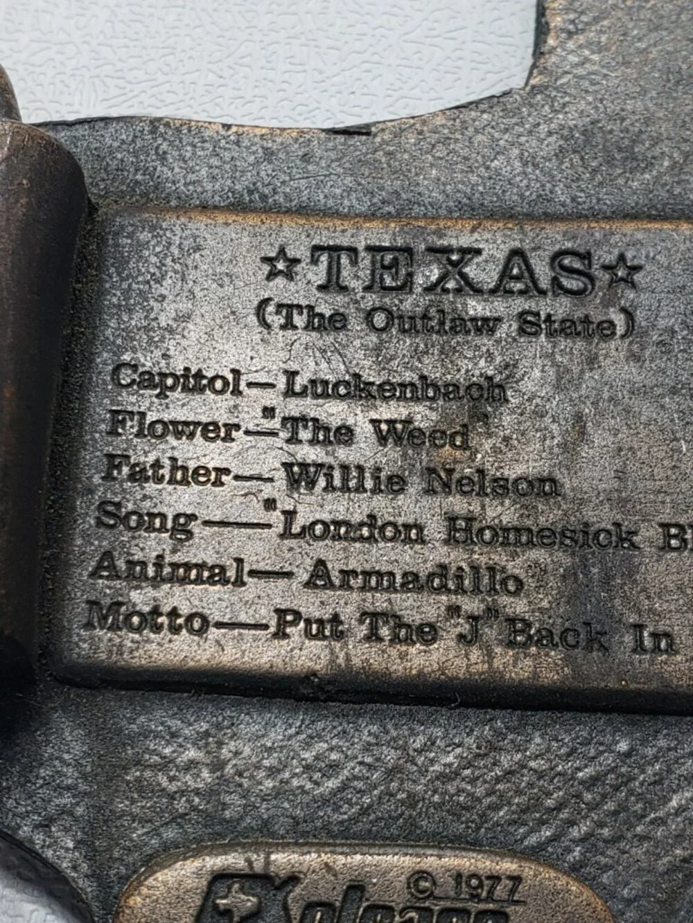 Vintage 1977 Indiana Metal Craft Texas Lone Star State Belt Buckle F-118